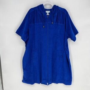 SWIM 365 Blue Terry Cloth Hooded Zip Beach Swim Cover Up Pockets Plus 22/24